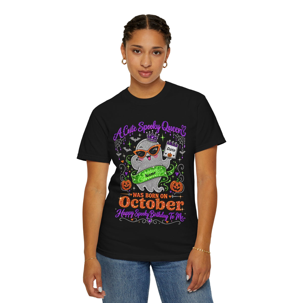 Personalized Spooky Queen October Birthday Comfort Colors Tee