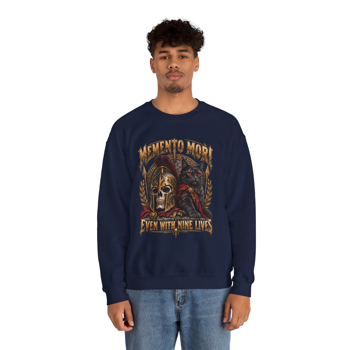 Memento Mori Nine Lives Spartan Cat Gildan 18000 Sweatshirt