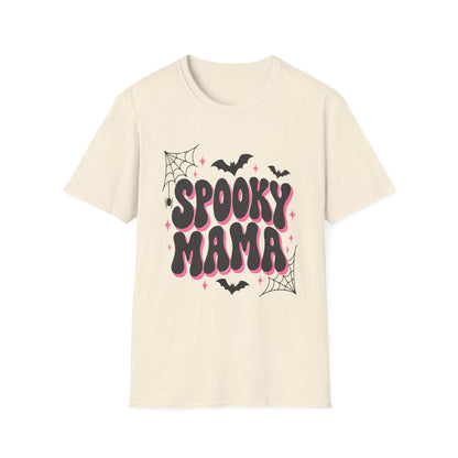 Spooky Mama Halloween Shirt – Retro Pink Bat & Spider Web Mom Tee