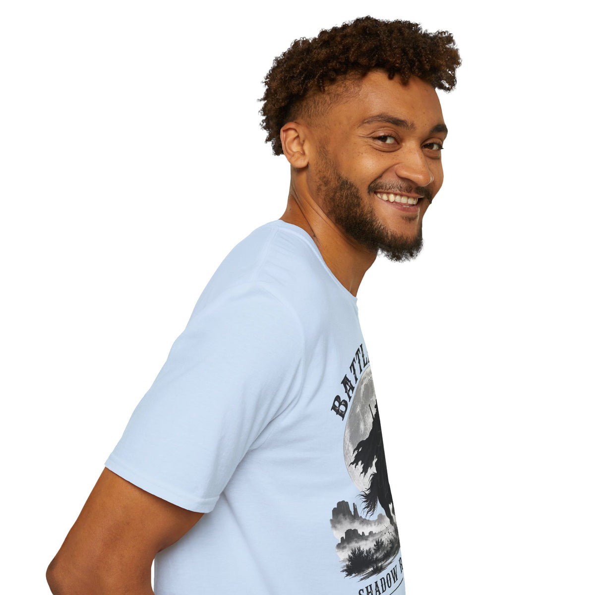 Battle Born Shadow Raised 1864 Shirt – Dark Western Horseman Moon Tee