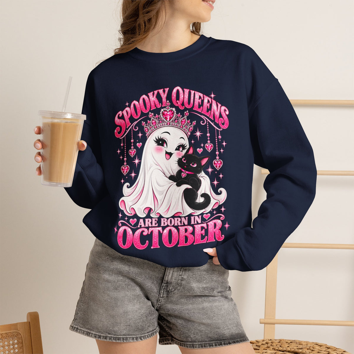 Spooky Queens Are Born in October Gildan 18000 Sweatshirt