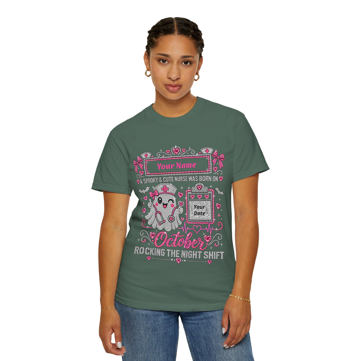 Personalized Spooky Cute Nurse October Birthday Comfort Colors Tee