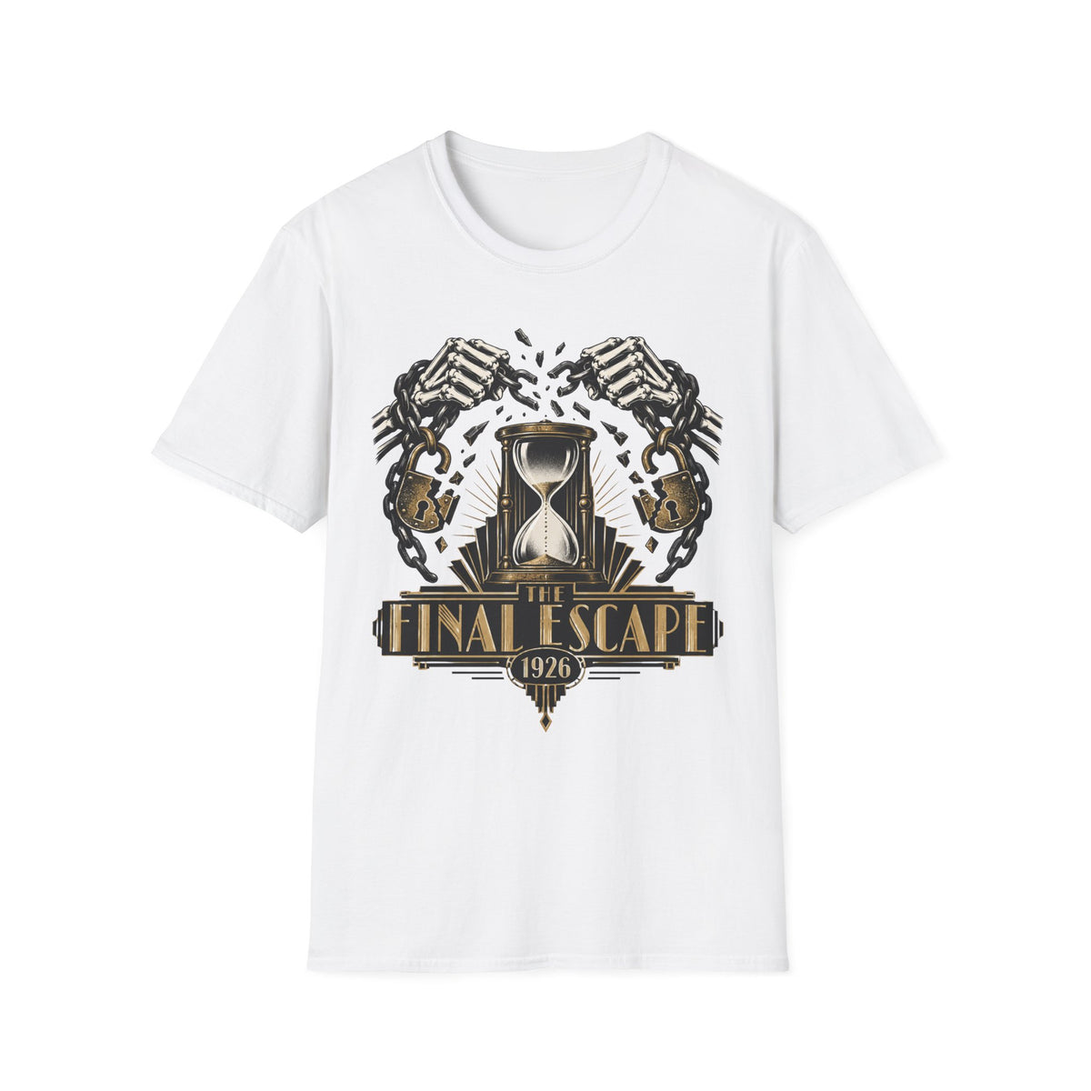 The Final Escape 1926 Shirt – Skeleton Chains Hourglass Art Deco Tee