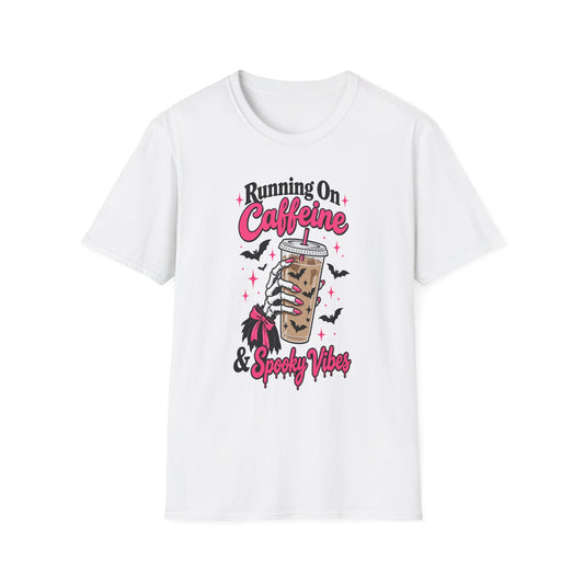 Running On Caffeine & Spooky Vibes Halloween Coffee Shirt – Gildan Softstyle 64000