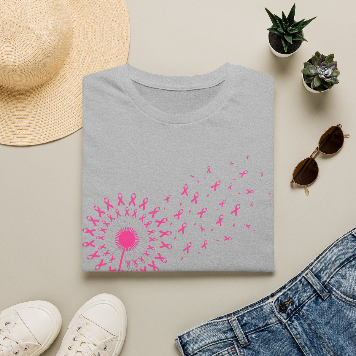 Pink Ribbon Dandelion Breast Cancer Awareness Tee