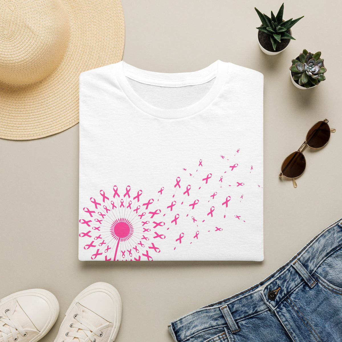 Pink Ribbon Dandelion Breast Cancer Awareness Tee