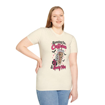 Running On Caffeine & Spooky Vibes Halloween Coffee Shirt – Gildan Softstyle 64000
