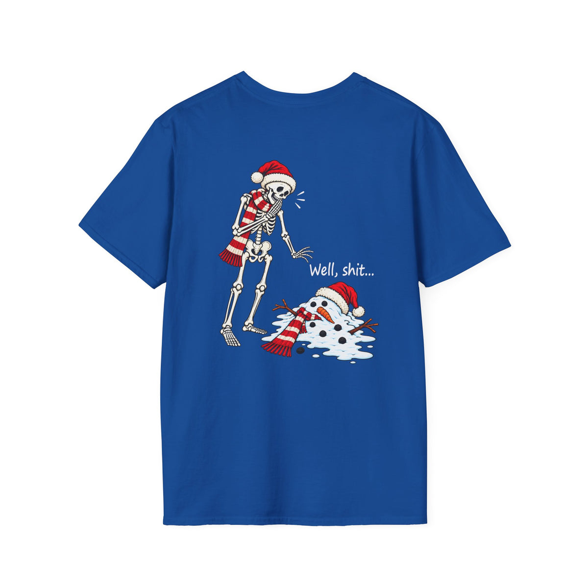 Funny Christmas Skeleton & Melted Snowman Shirt – Holiday Humor Back Print Tee