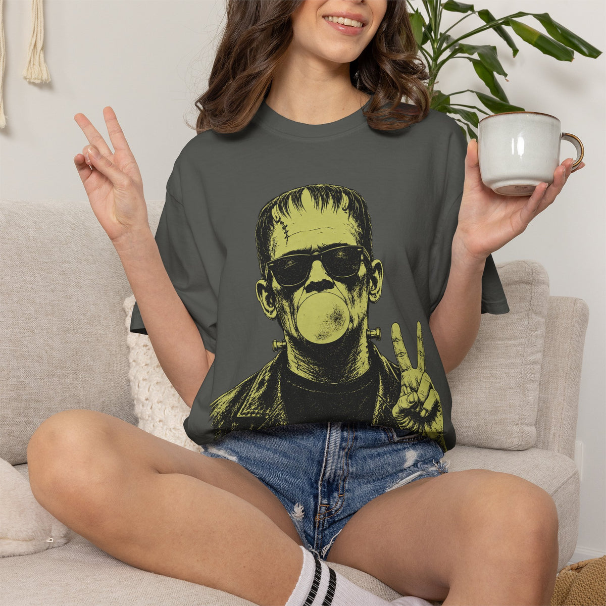 Frankenstein Bubblegum Peace Sign Comfort Colors T-Shirt
