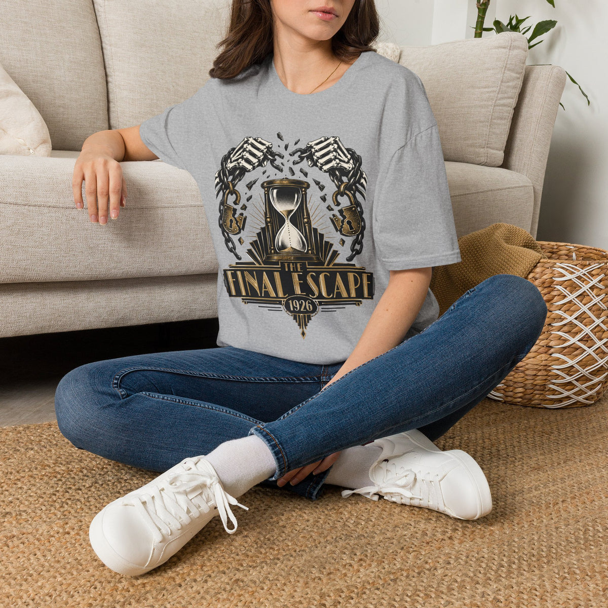 The Final Escape 1926 Shirt – Skeleton Chains Hourglass Art Deco Tee