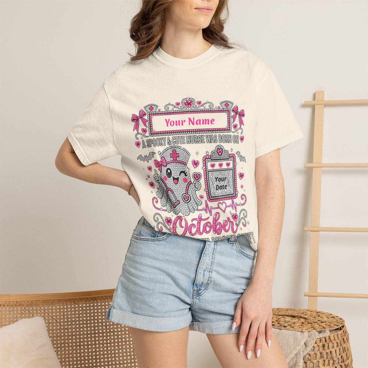 Personalized Spooky Cute Nurse October Birthday Comfort Colors Tee
