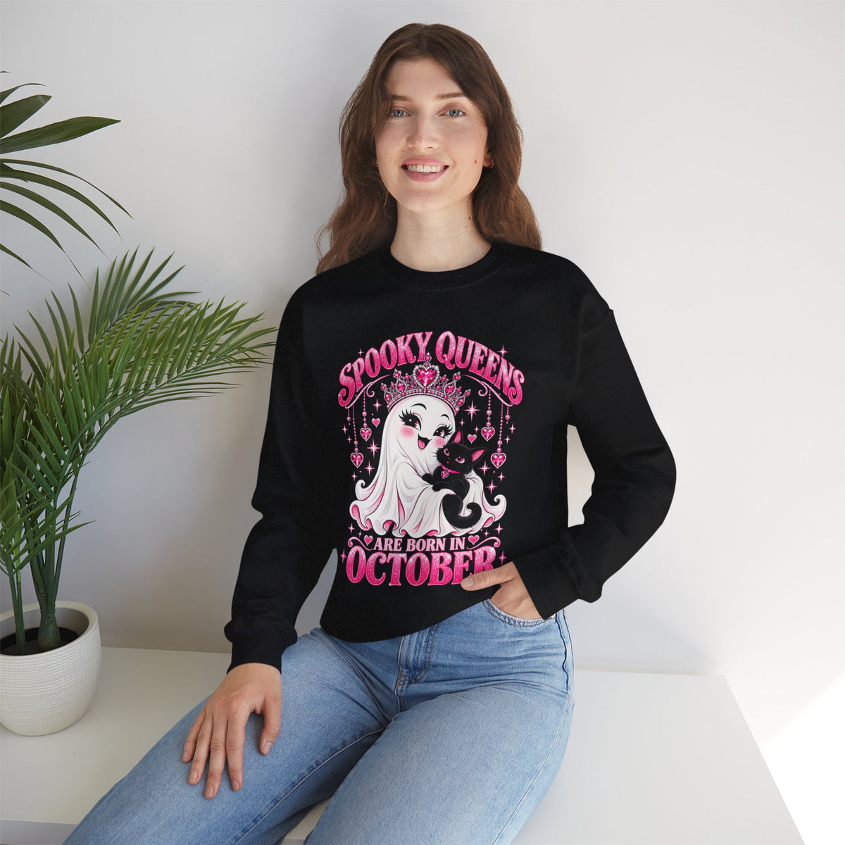 Spooky Queens Are Born in October Gildan 18000 Sweatshirt