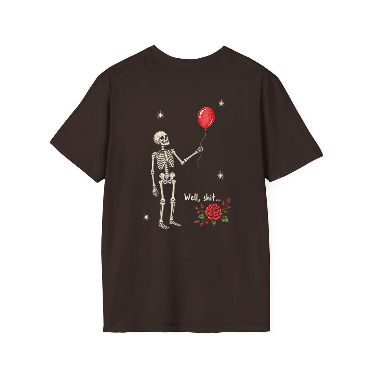 Gothic Skeleton Balloon & Rose Shirt – Dark Humor Graphic Tee
