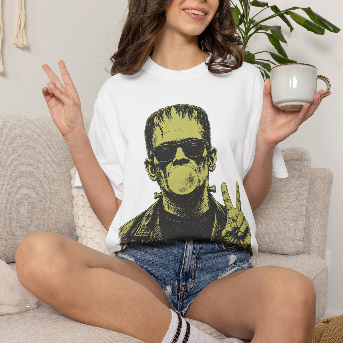 Frankenstein Bubblegum Peace Sign Comfort Colors T-Shirt