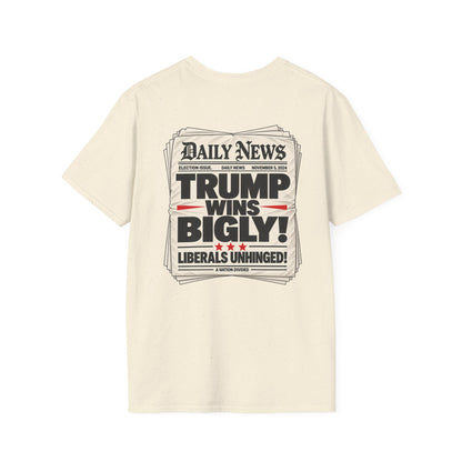Trump Wins Bigly Shirt – Election Newspaper Political Satire Tee