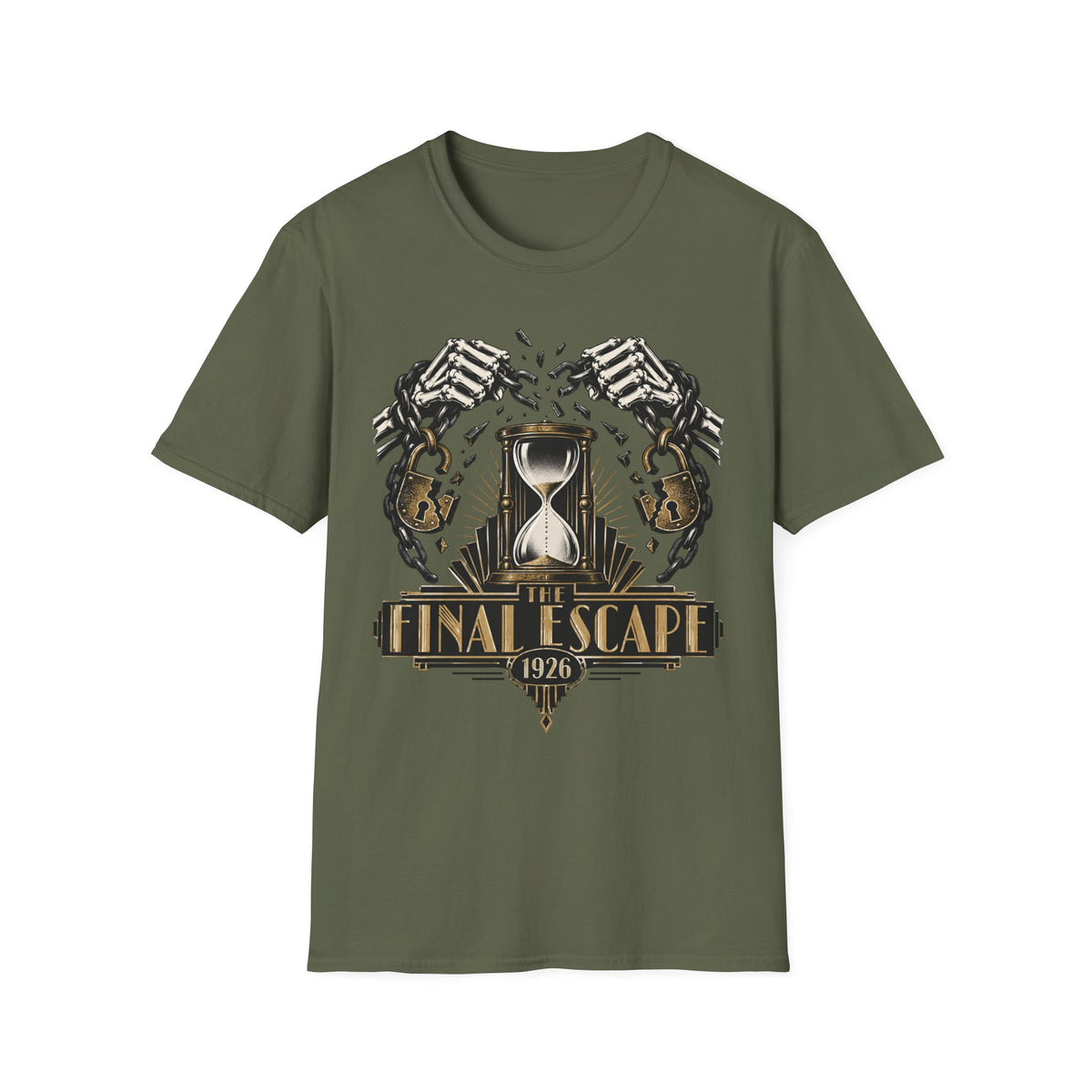 The Final Escape 1926 Shirt – Skeleton Chains Hourglass Art Deco Tee