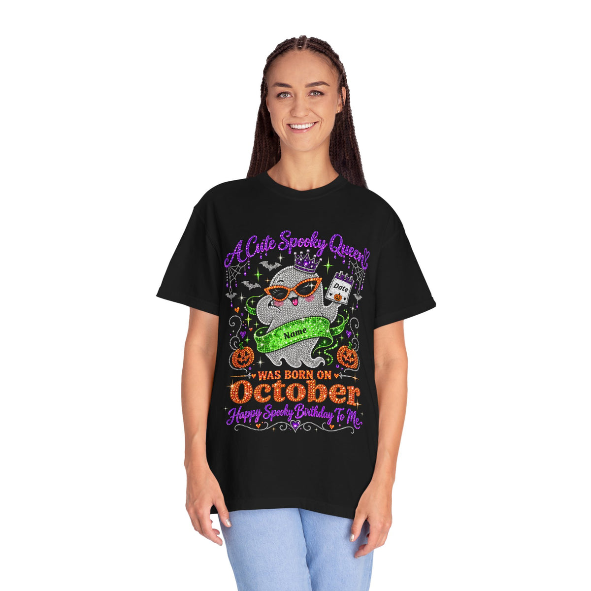 Personalized Spooky Queen October Birthday Comfort Colors Tee