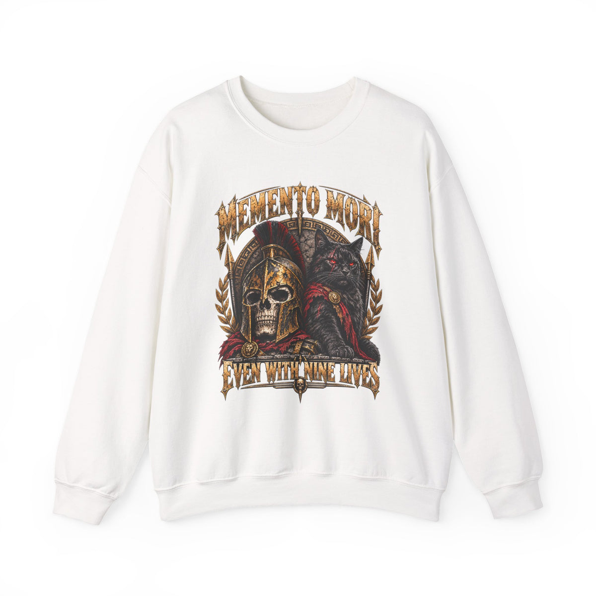Memento Mori Nine Lives Spartan Cat Gildan 18000 Sweatshirt