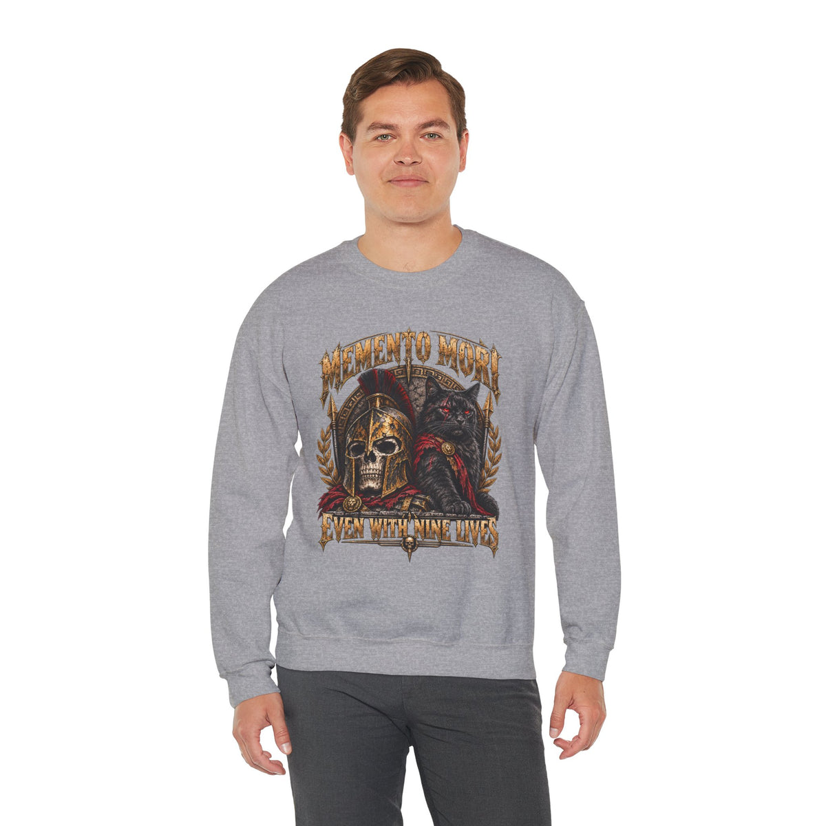 Memento Mori Nine Lives Spartan Cat Gildan 18000 Sweatshirt