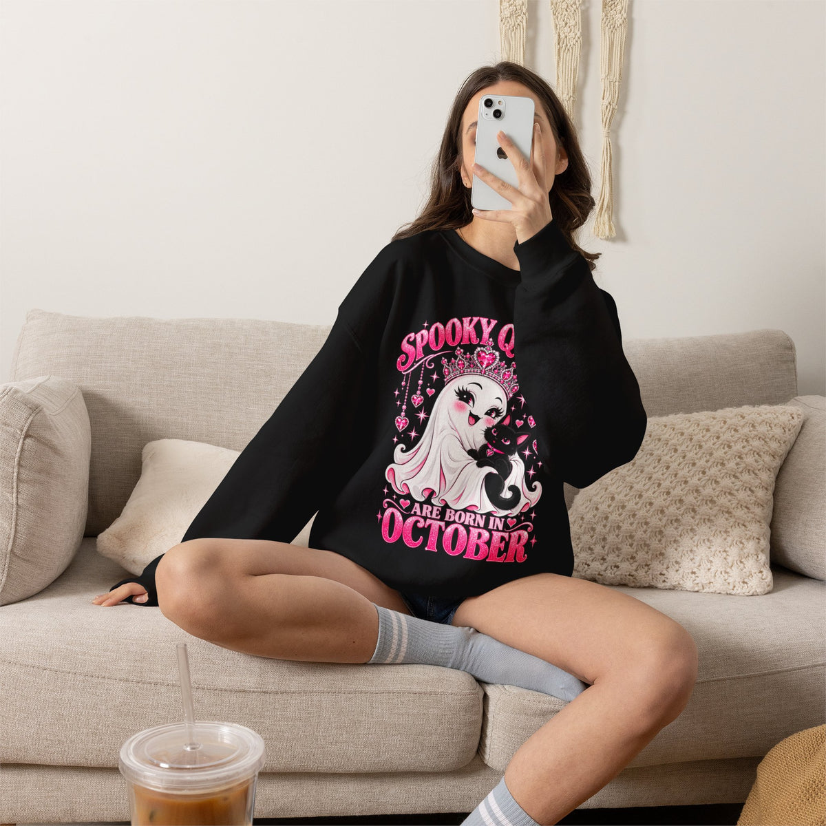Spooky Queens Are Born in October Gildan 18000 Sweatshirt