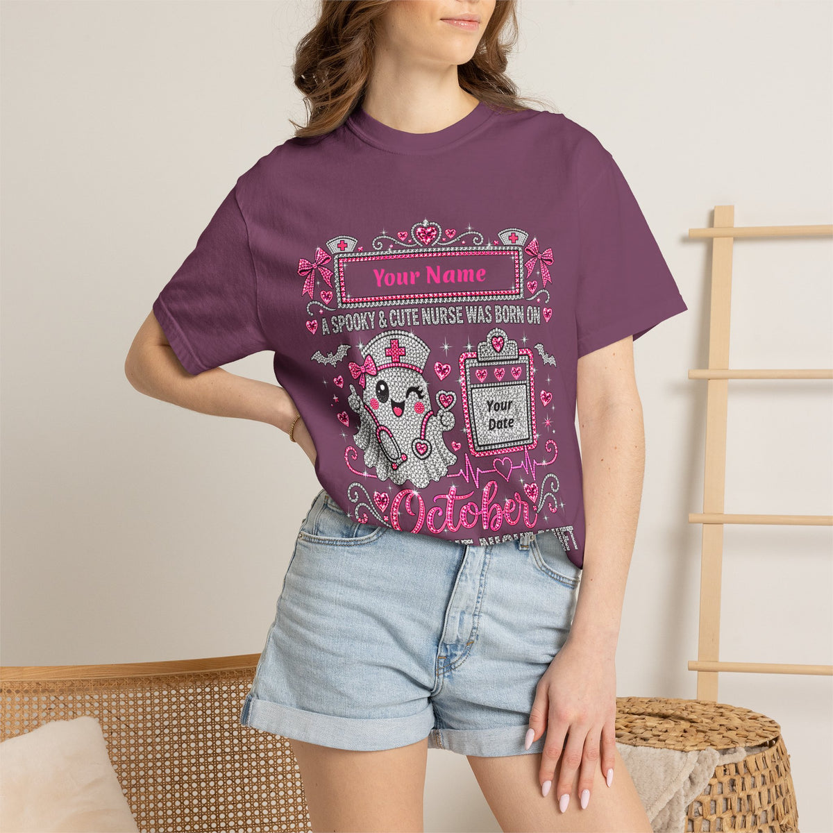Personalized Spooky Cute Nurse October Birthday Comfort Colors Tee