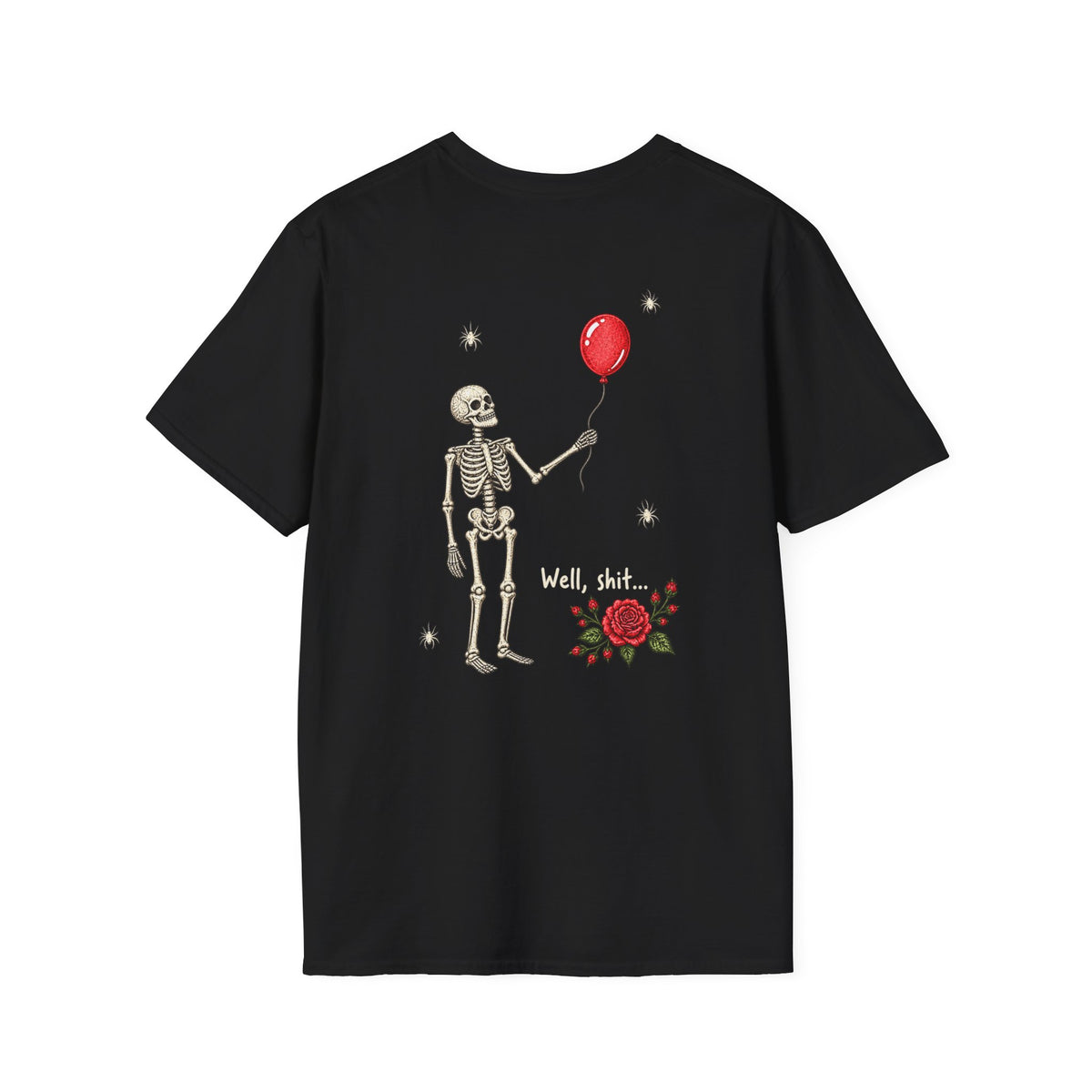 Gothic Skeleton Balloon & Rose Shirt – Dark Humor Graphic Tee