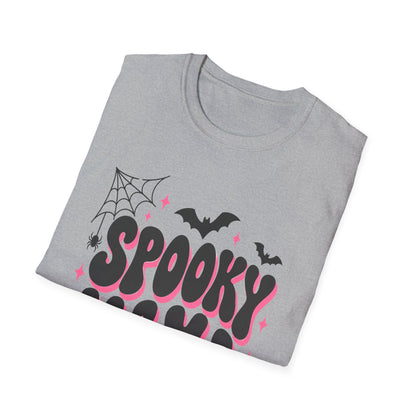 Spooky Mama Halloween Shirt – Retro Pink Bat & Spider Web Mom Tee