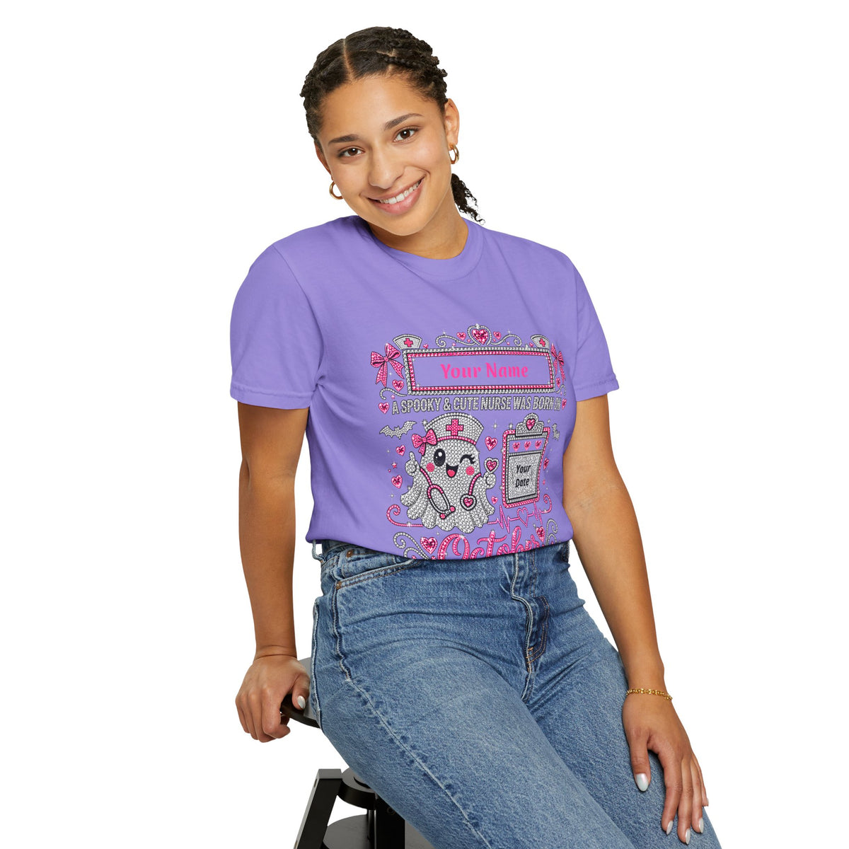 Personalized Spooky Cute Nurse October Birthday Comfort Colors Tee