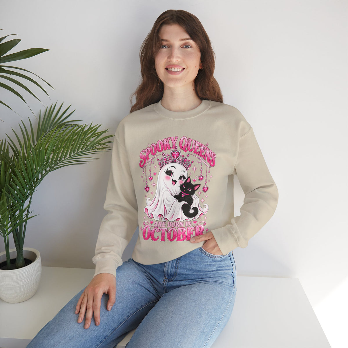 Spooky Queens Are Born in October Gildan 18000 Sweatshirt
