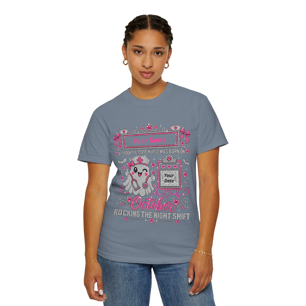 Personalized Spooky Cute Nurse October Birthday Comfort Colors Tee