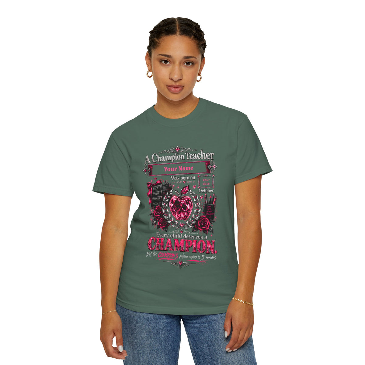 Personalized Champion Teacher October Birthday Comfort Colors Tee