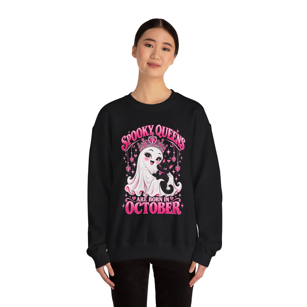 Spooky Queens Are Born in October Gildan 18000 Sweatshirt