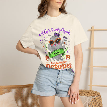 Personalized Spooky Queen October Birthday Comfort Colors Tee