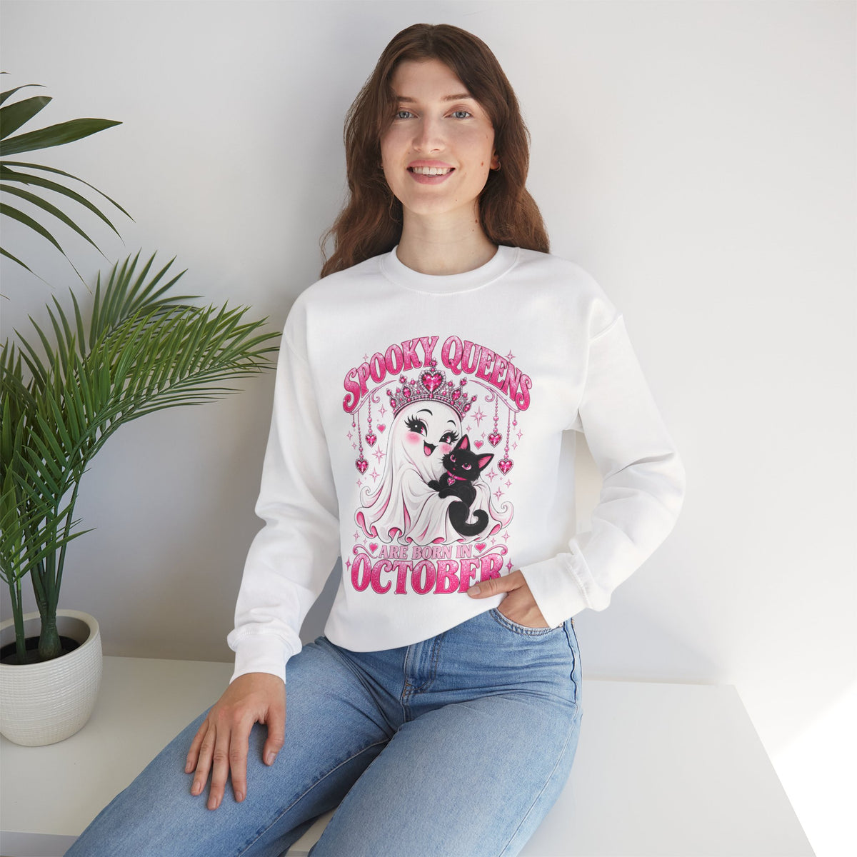 Spooky Queens Are Born in October Gildan 18000 Sweatshirt