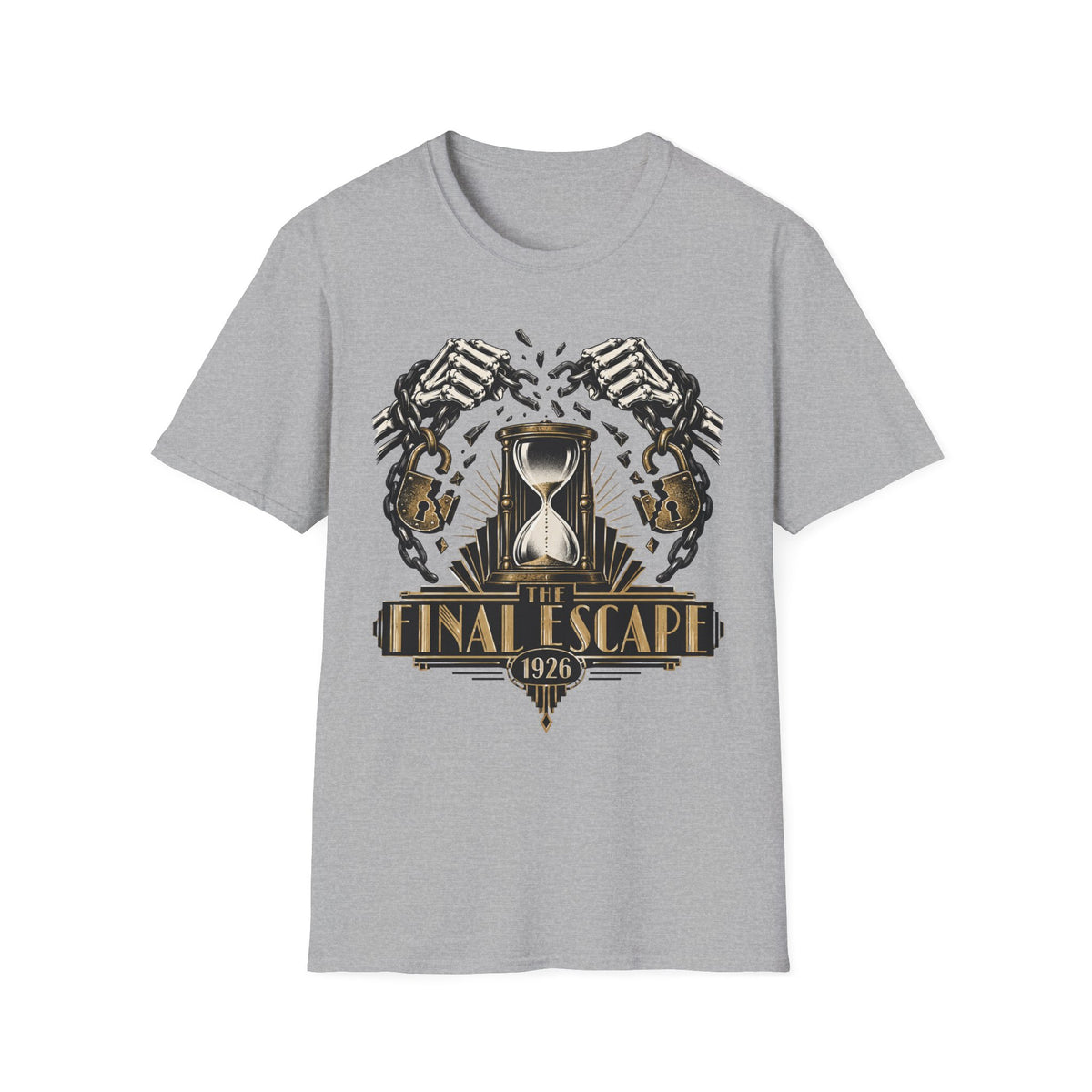 The Final Escape 1926 Shirt – Skeleton Chains Hourglass Art Deco Tee
