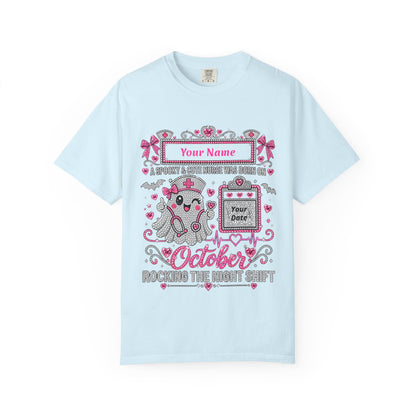 Personalized Spooky Cute Nurse October Birthday Comfort Colors Tee