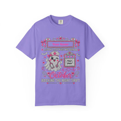 Personalized Spooky Cute Nurse October Birthday Comfort Colors Tee