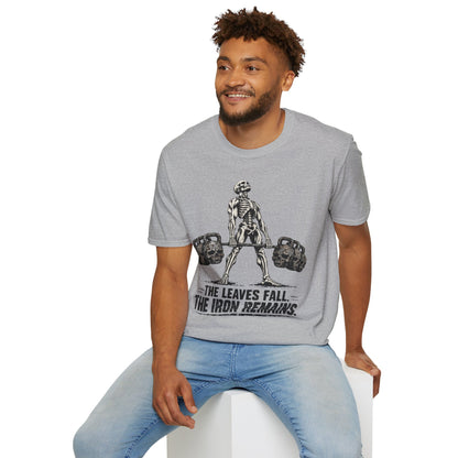 The Leaves Fall The Iron Remains Shirt – Skeleton Deadlift Gym Fall Tee