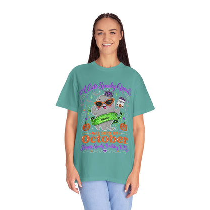Personalized Spooky Queen October Birthday Comfort Colors Tee