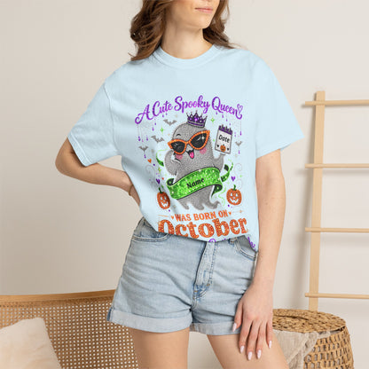Personalized Spooky Queen October Birthday Comfort Colors Tee