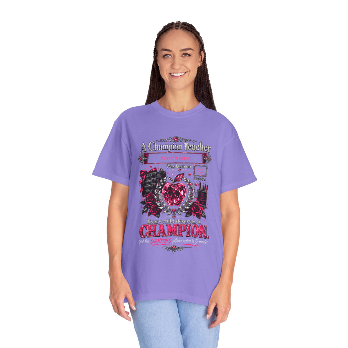 Personalized Champion Teacher October Birthday Comfort Colors Tee