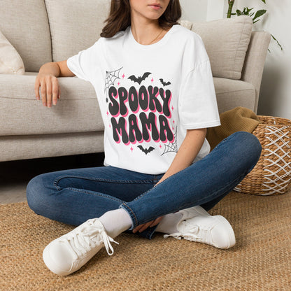 Spooky Mama Halloween Shirt – Retro Pink Bat & Spider Web Mom Tee