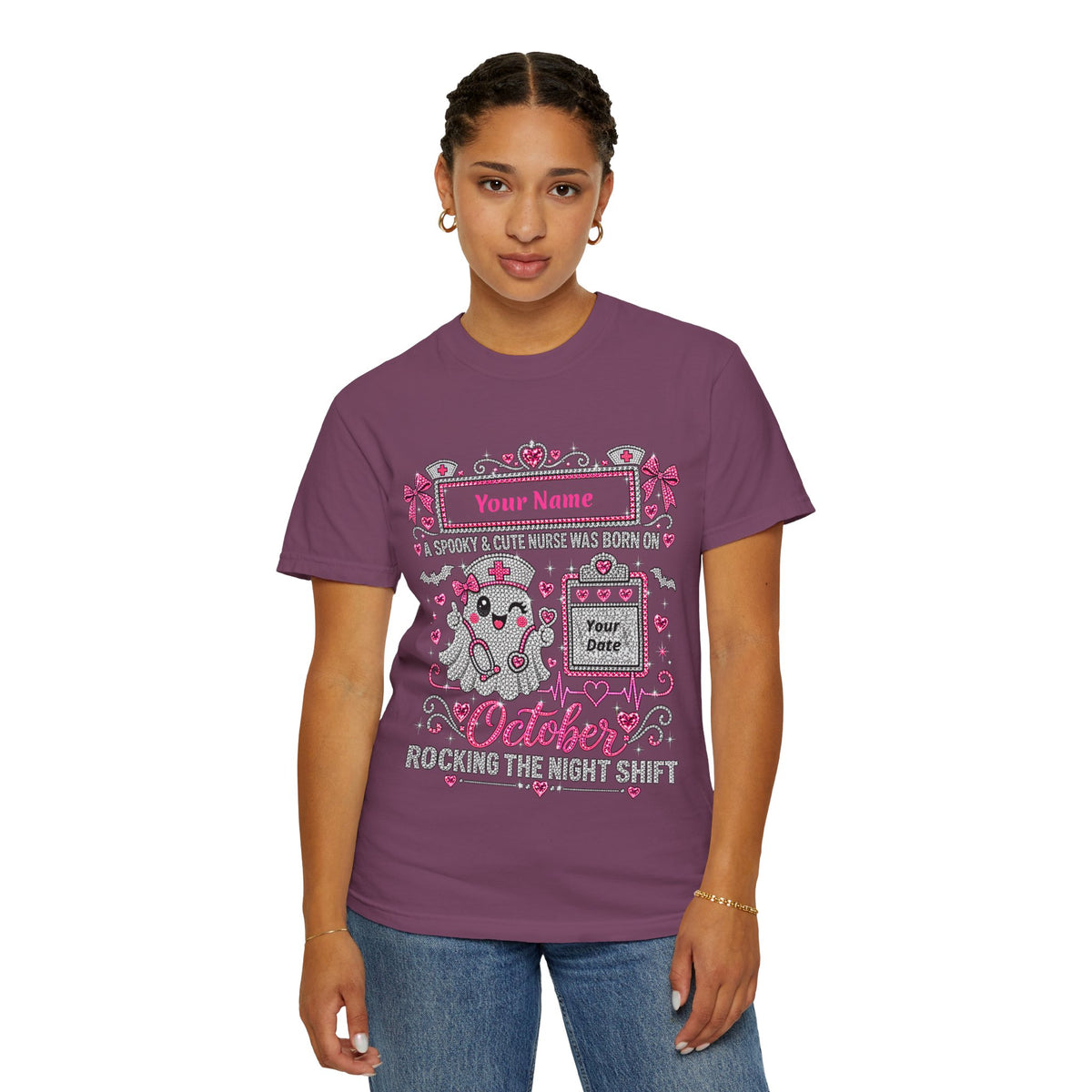 Personalized Spooky Cute Nurse October Birthday Comfort Colors Tee