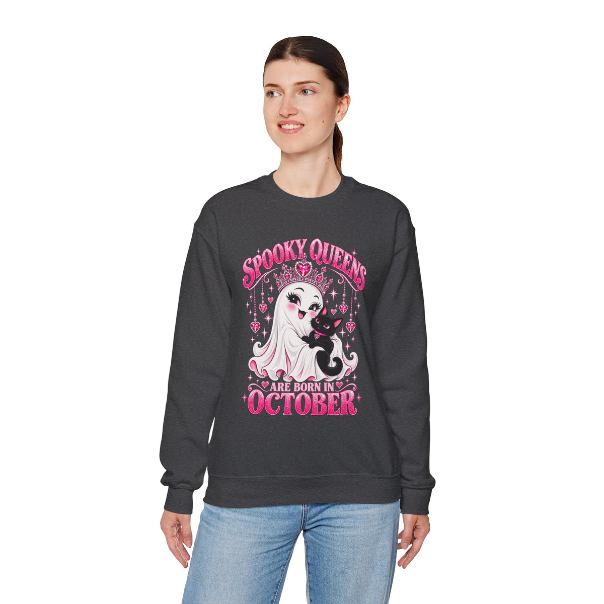 Spooky Queens Are Born in October Gildan 18000 Sweatshirt