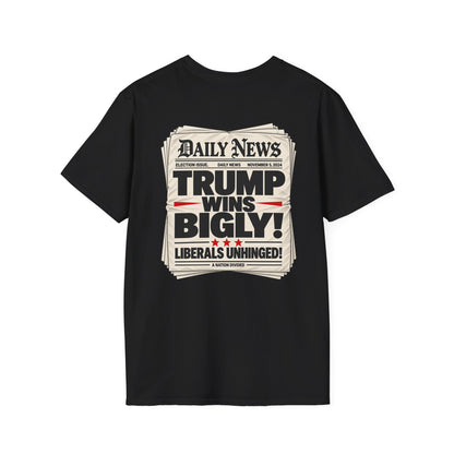 Trump Wins Bigly Shirt – Election Newspaper Political Satire Tee
