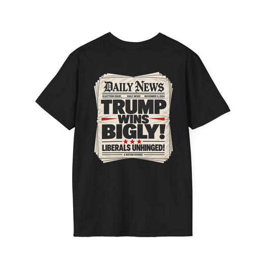 Trump Wins Bigly Shirt – Election Newspaper Political Satire Tee