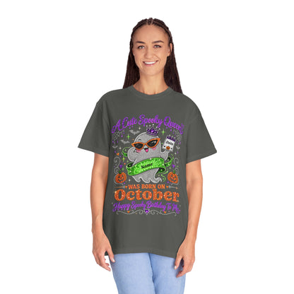 Personalized Spooky Queen October Birthday Comfort Colors Tee