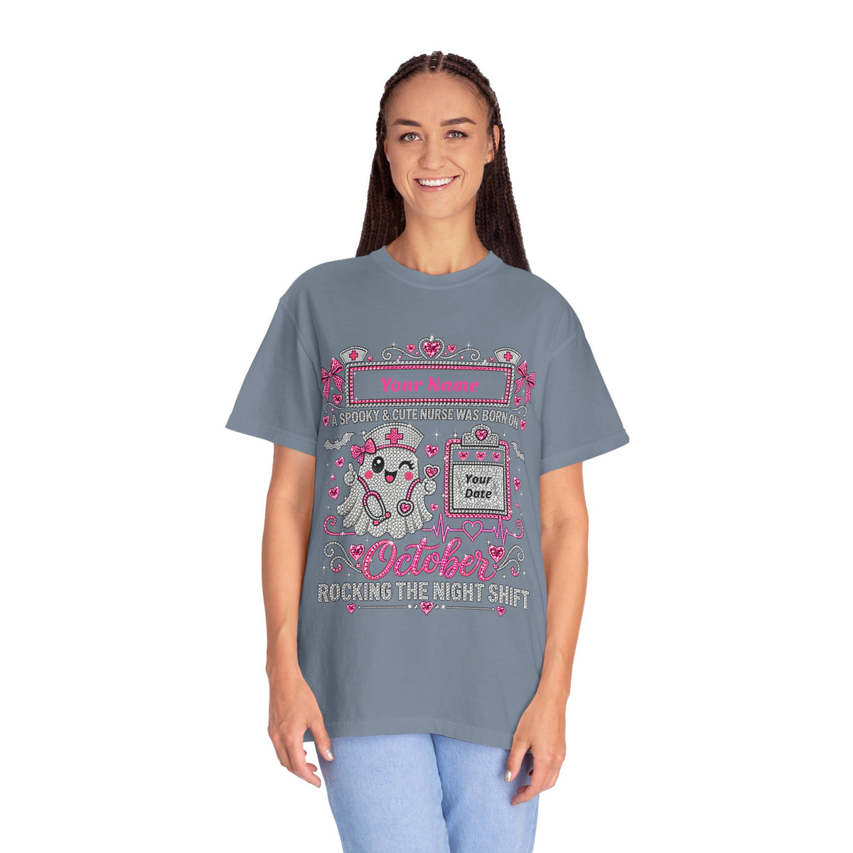 Personalized Spooky Cute Nurse October Birthday Comfort Colors Tee