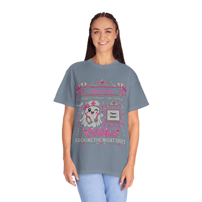 Personalized Spooky Cute Nurse October Birthday Comfort Colors Tee