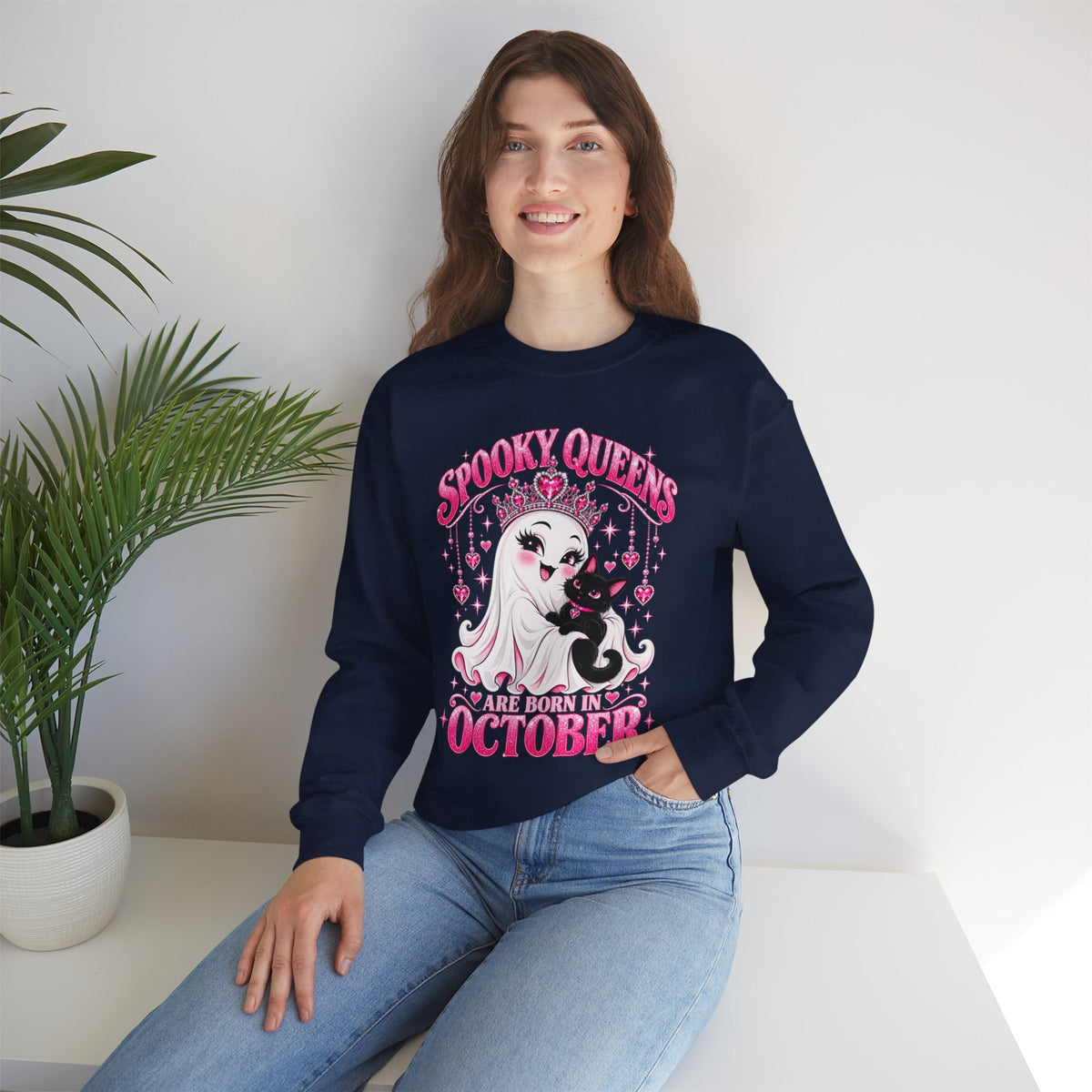 Spooky Queens Are Born in October Gildan 18000 Sweatshirt